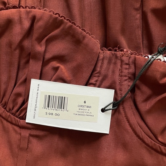 WeWoreWhat Corset Midi Dress | Smoked Paprika, Rust, Burnt Orange | Size 6 - Picture 2 of 3